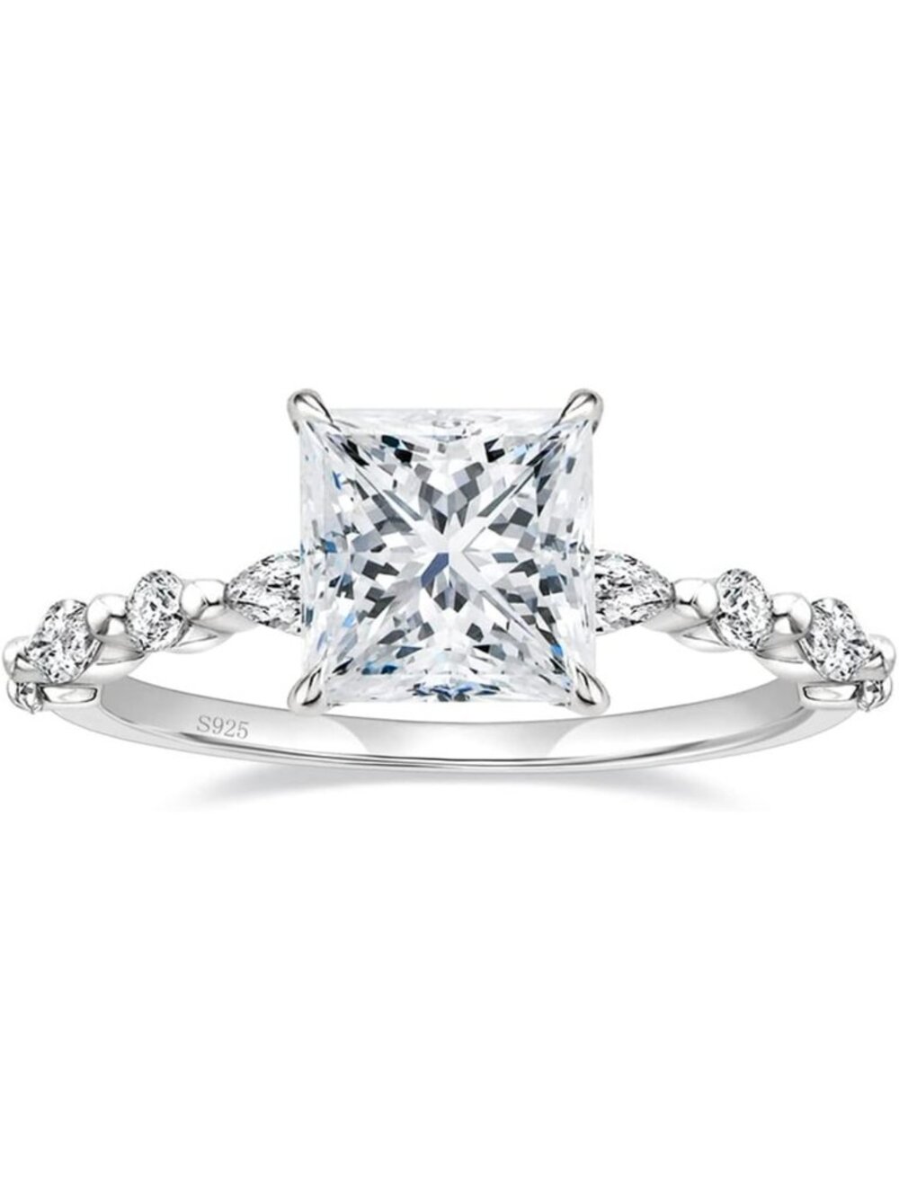 Elegant 925 Sterling Silver Princess Cut Ring for Women - Timeless Jewelry Piece